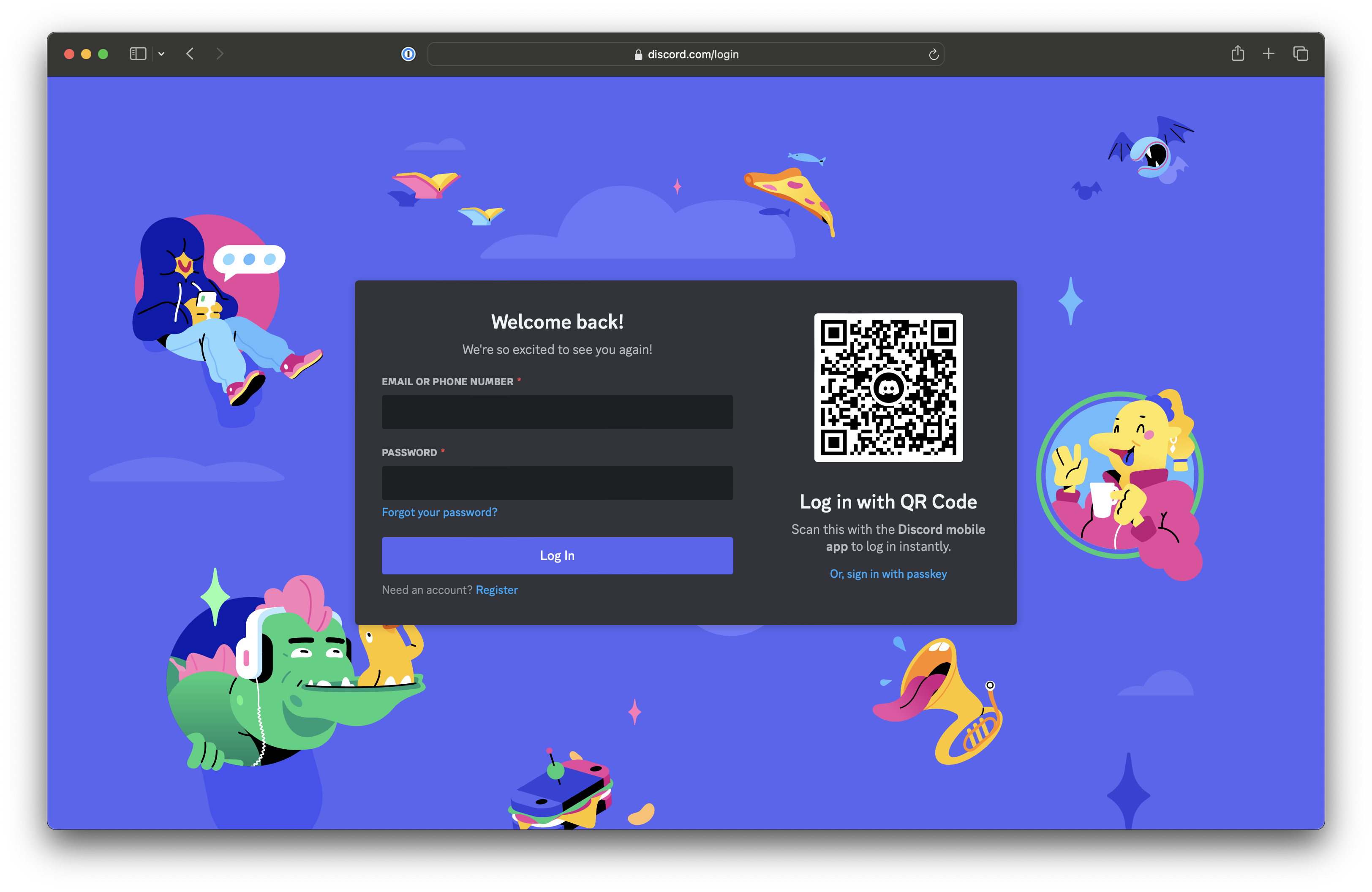discord login page with qr code